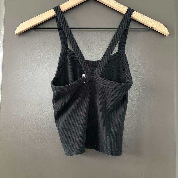 “Peace” Black Strappy Daisy Cropped Embroidered Tank Top - Picture 3 of 5